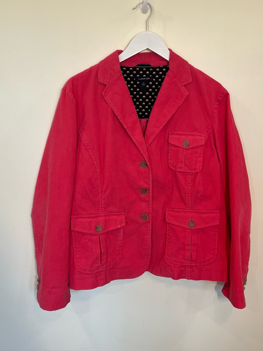 Lands End Corduroy Blazer Jacket Coral Pink Womens Size 18P Preppy
